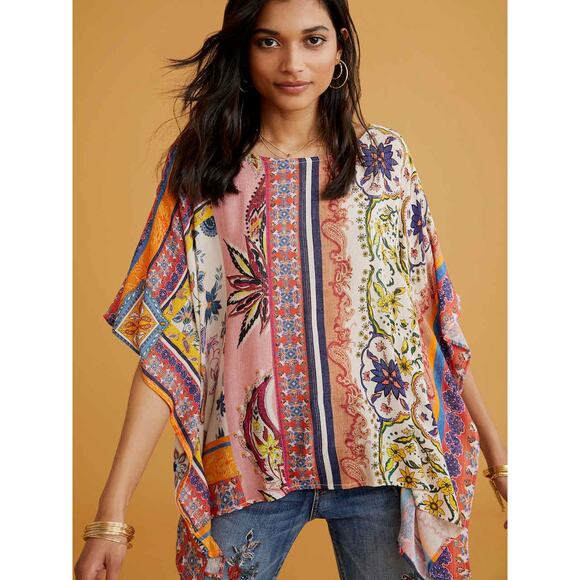 Desigual. Women's size Medium Colorful Floral Shimmer Cape Blouse Boho Flowy - Picture 1 of 10